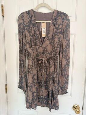 Chan Luu Floral V-Neck Tie-Waist Long Sleeve Dress